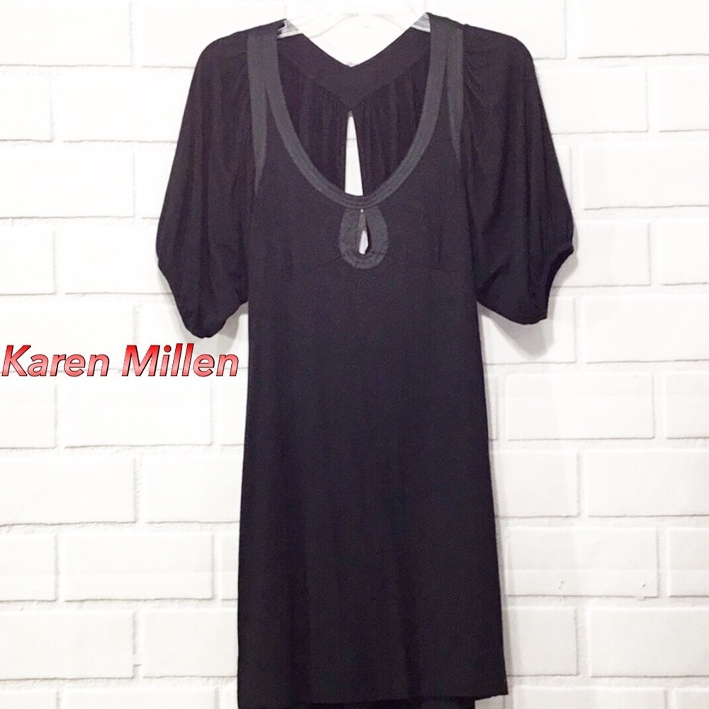 Karen Millen England Silk Trim Black Keyhole Dress
